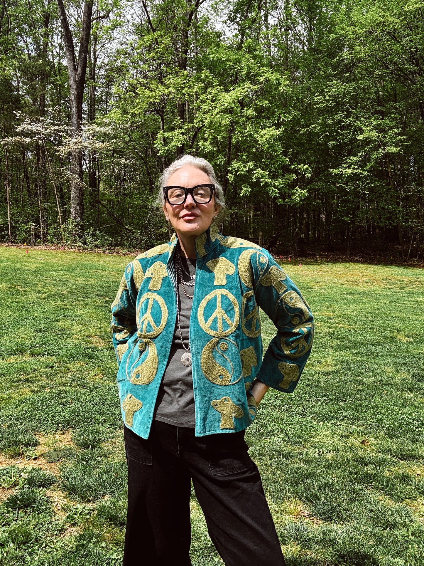 Peace Mushroom Chain Stitched Jacket