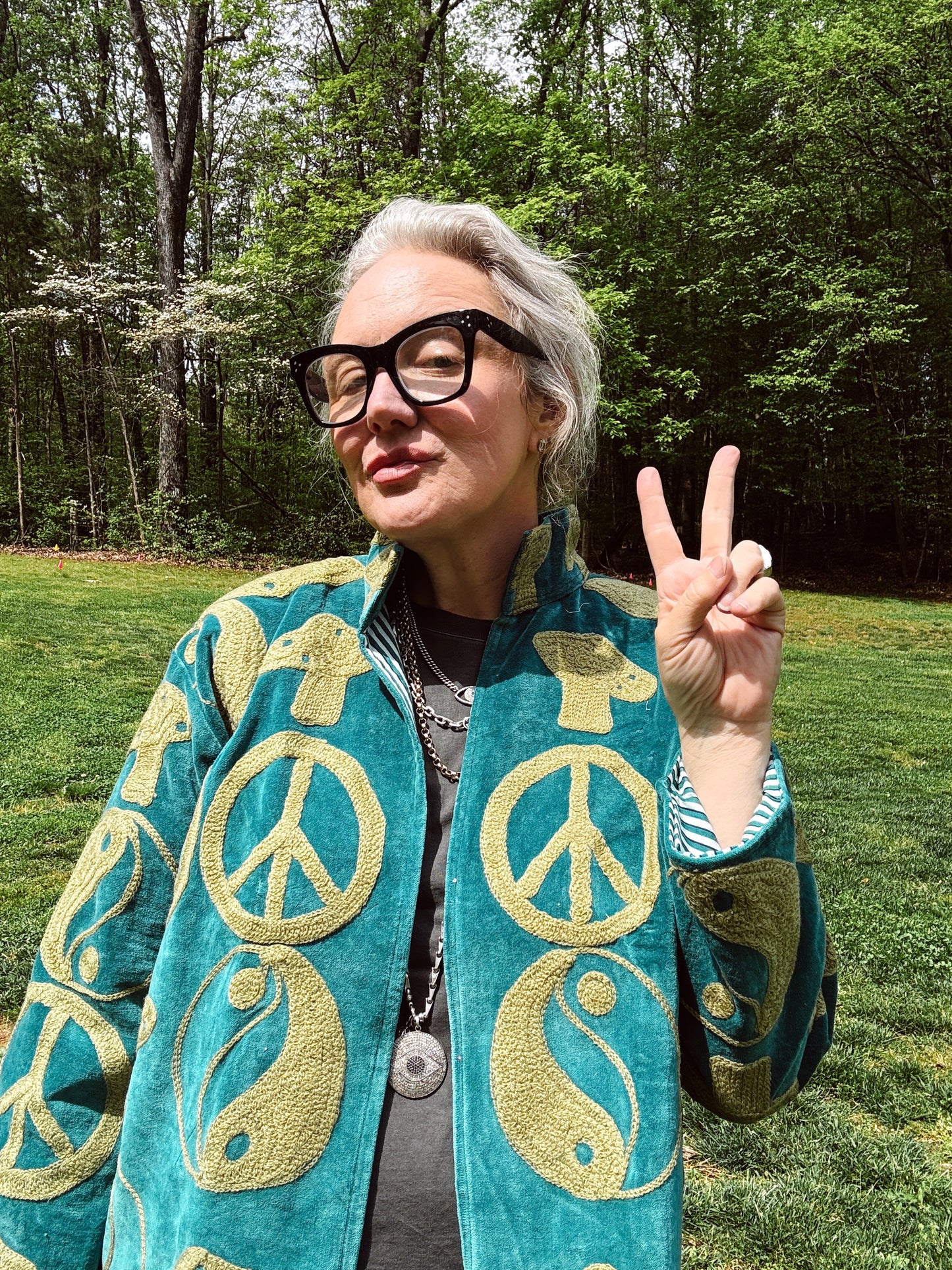 Peace Mushroom Chain Stitched Jacket