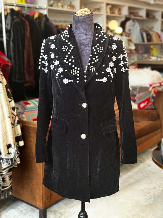 Vintage Rhinestone & Pearl Velvet Blazer