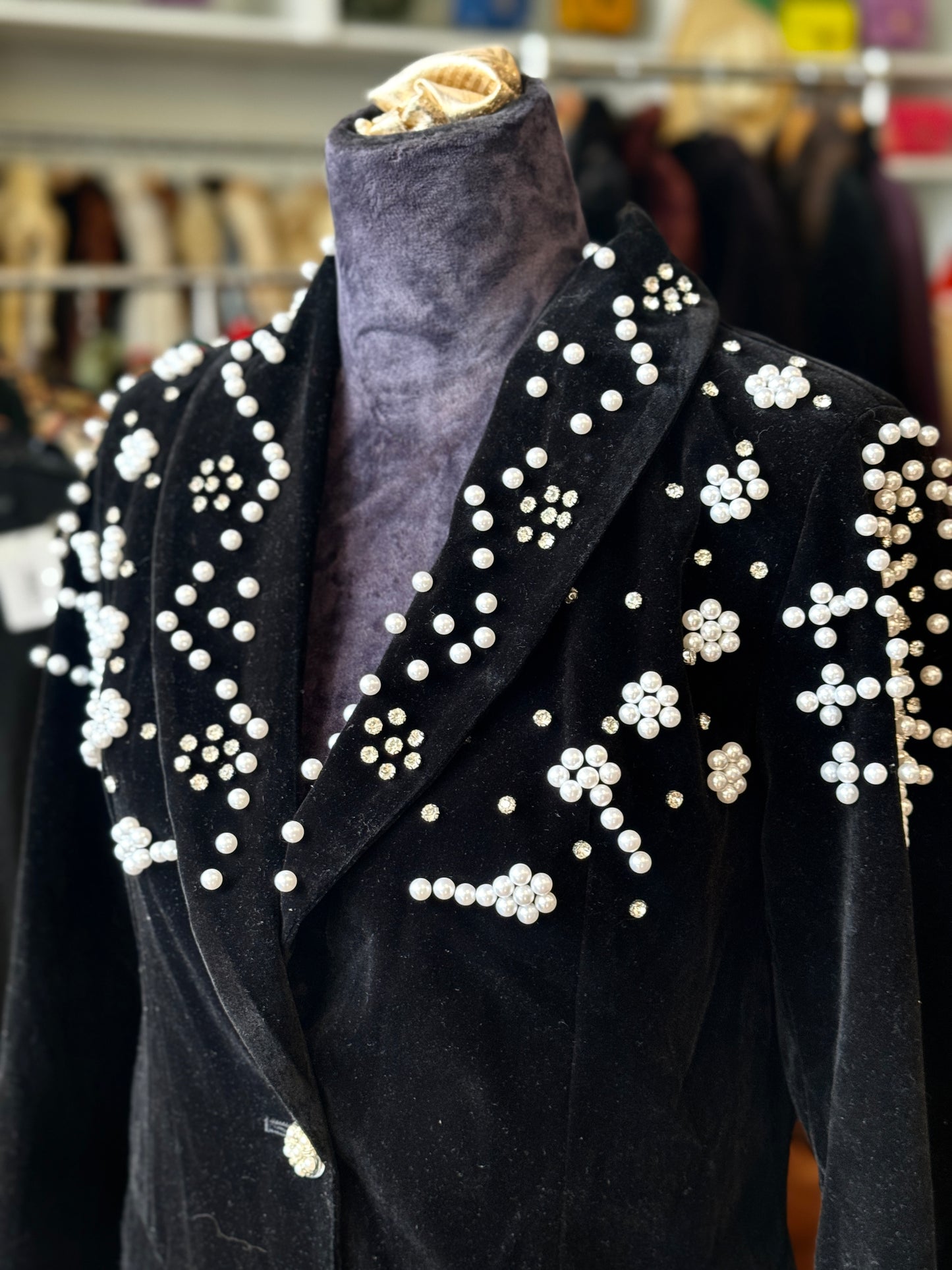 Vintage Rhinestone & Pearl Velvet Blazer