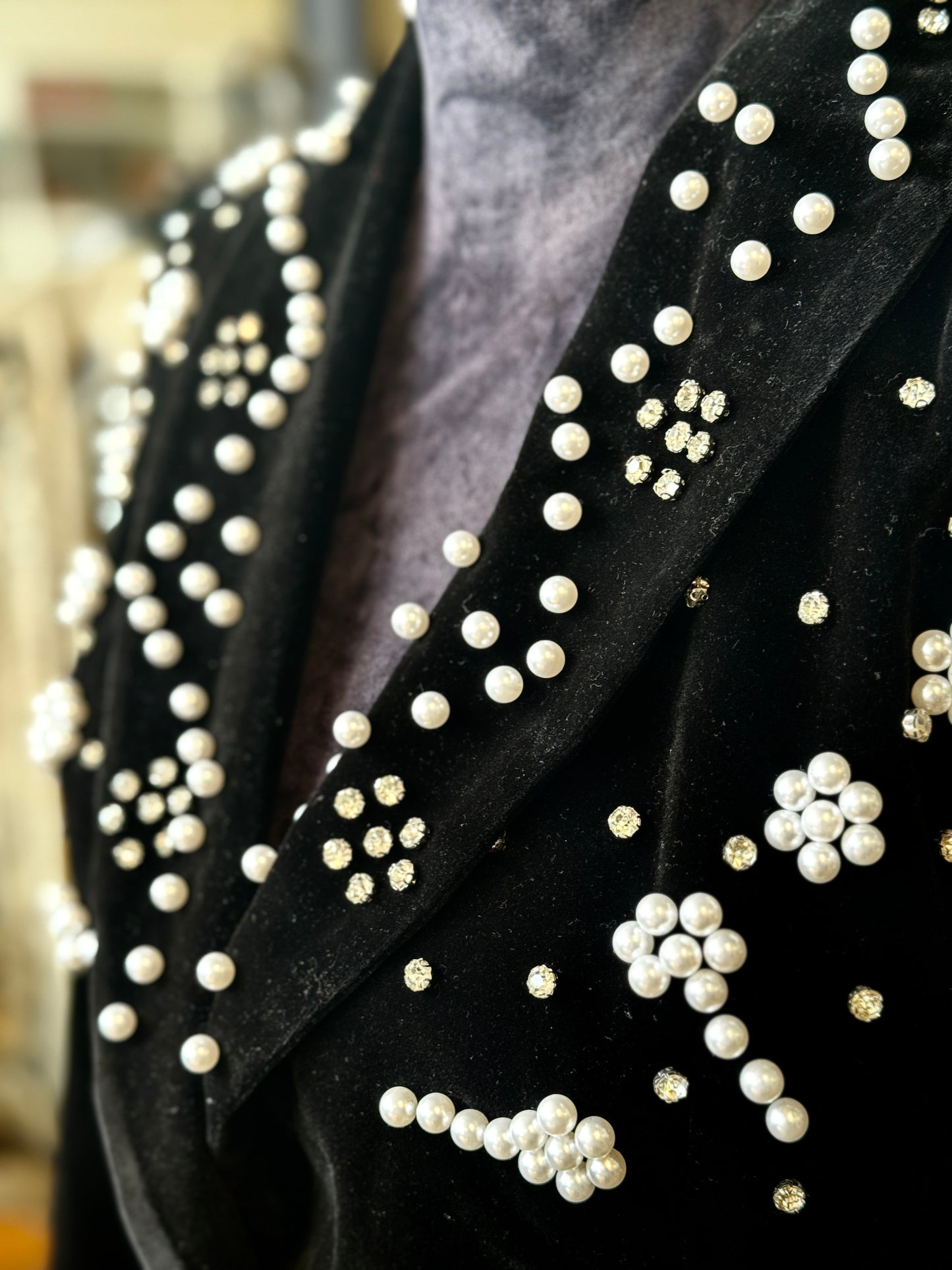 Vintage Rhinestone & Pearl Velvet Blazer